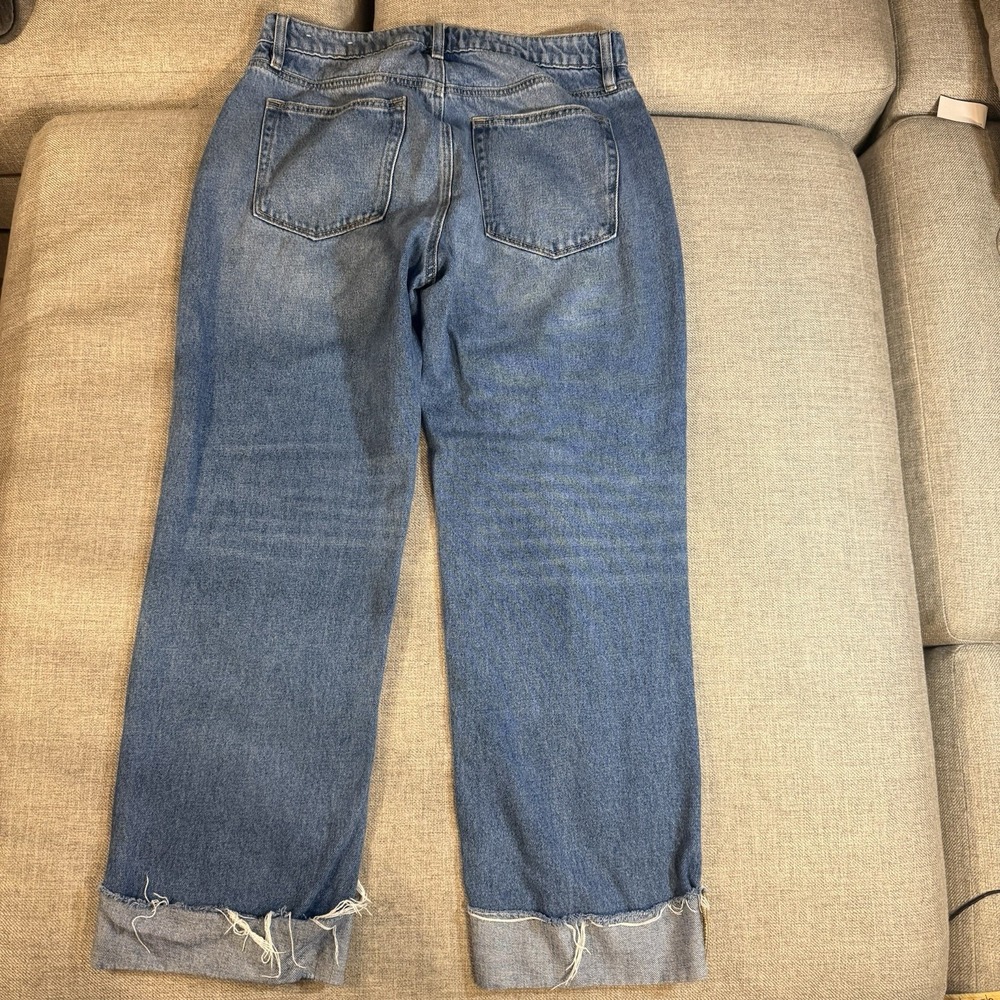 LOFT Slouchy Boyfriend Jeans Womens 29 8 Medium Wash Baggy Cuffed Raw Hem - Picture 2 of 13